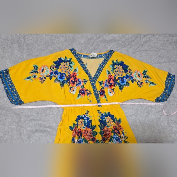 Flying Tomato Yellow Maxi Dress with Blue Peach Floral Print Size Large - Picture 9 of 11